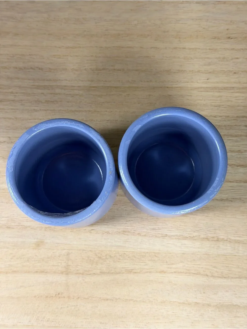 The La Fermiere Periwinkle Blue Glazed Terra Cotta Yogurt Pots are a set of 2